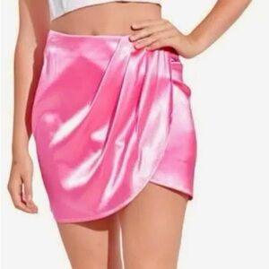 Hot pink ruffle gathering lined skirt